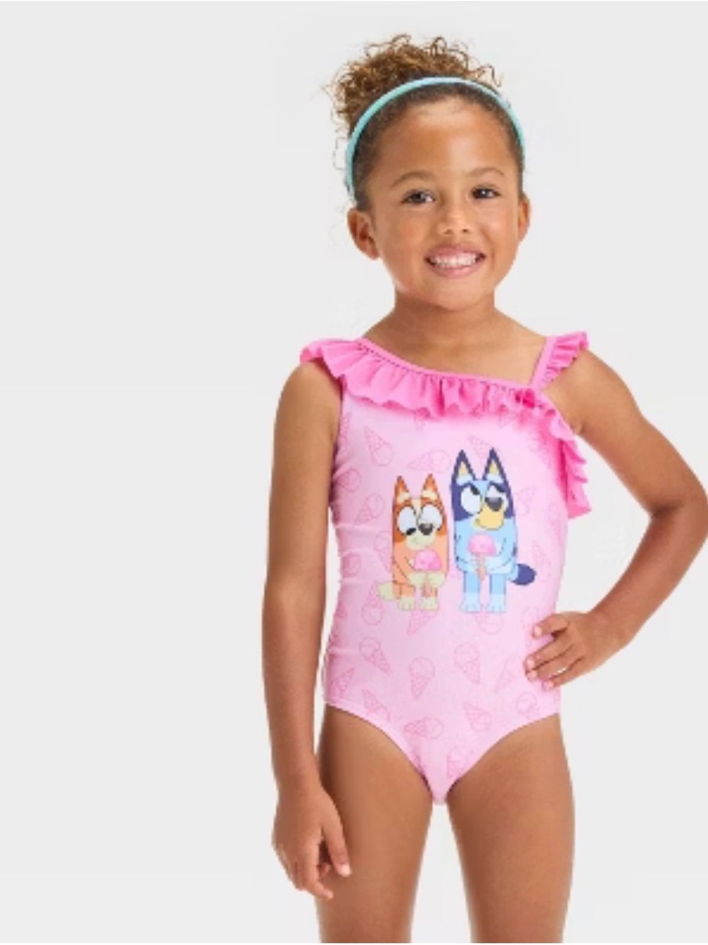 Bluey Swimsuit 12M Pink One Piece Bingo Ice Cream Ruffle NWT